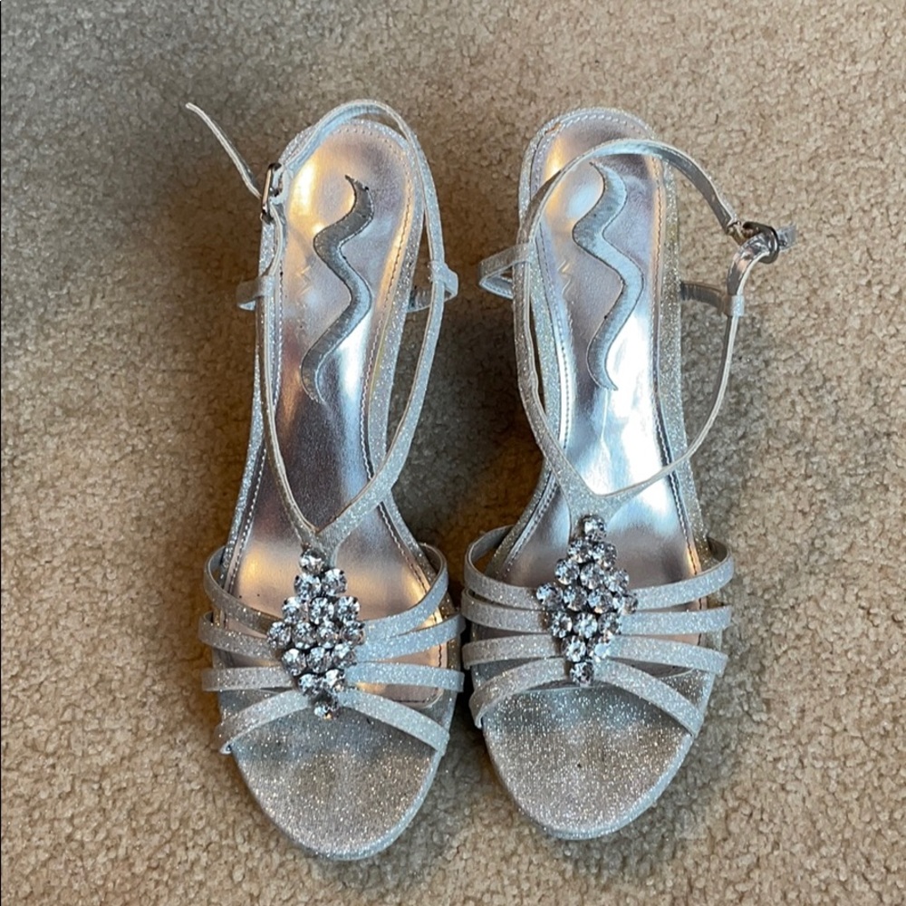 Silver glitter strap heel